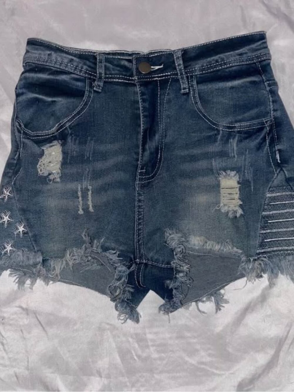 Stars and Stripes Distressed Denim Shorts, Ladies Small